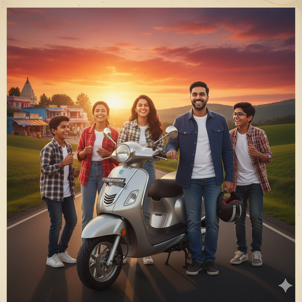 A happy individual with their new two-wheeler